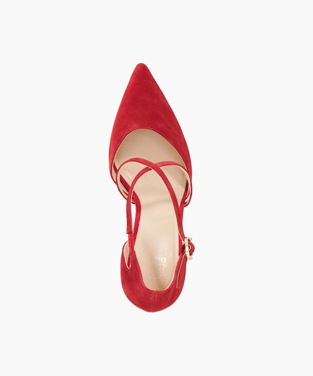 Dune London Corneti - Red Suede Cross Over Strap Court Shoes