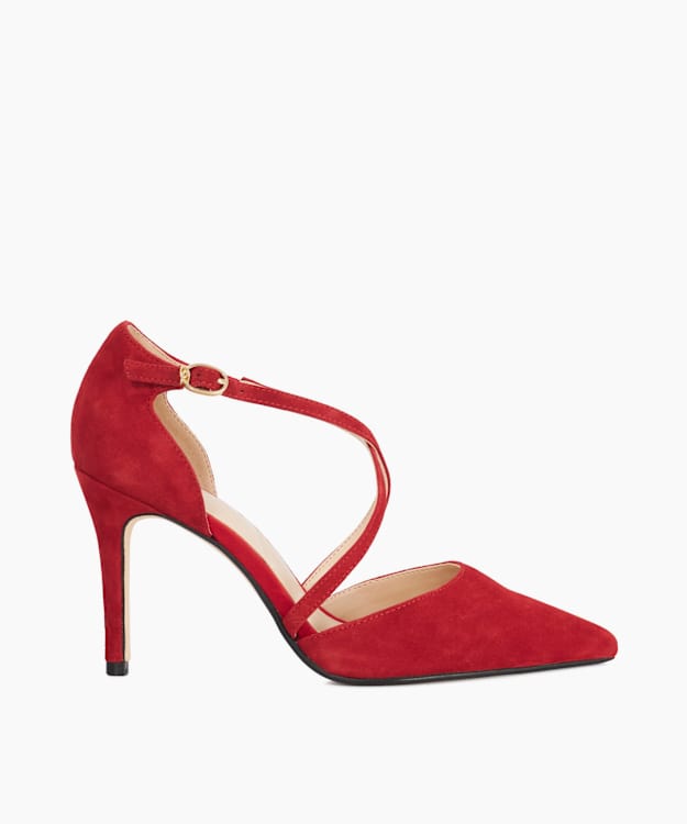 dune london Corneti - Red Suede Cross Over Strap Court Shoes