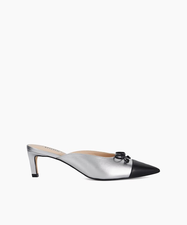 dune london Cultivate - Silver Leather Pointed Toe Slip on Heels