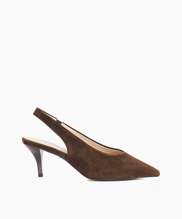 dune london Cyra - Brown Sling-Back Mid Height Open Court Shoes