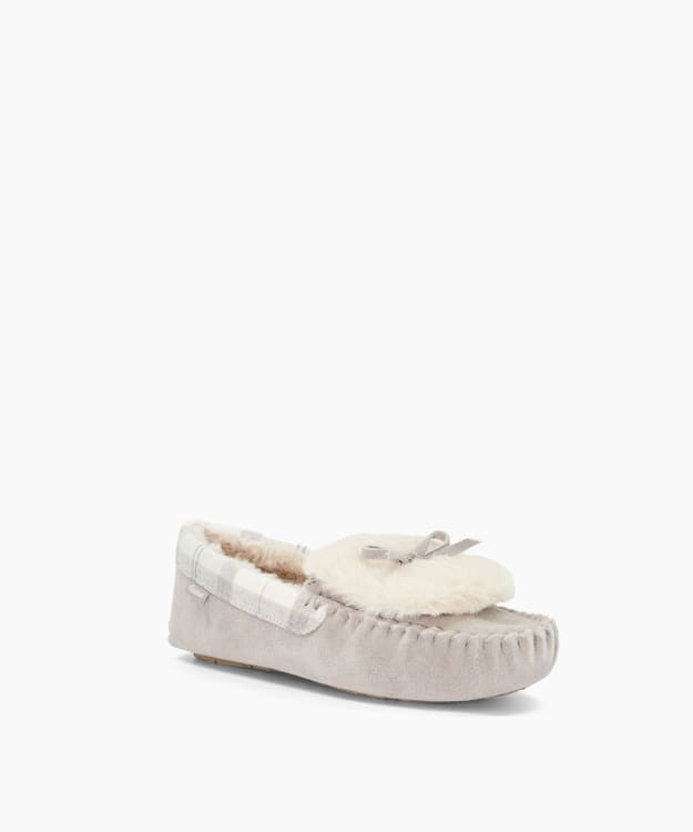 Dune London Darcie1 - Grey Tartan-Trim Suede Slippers