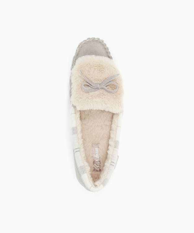 Dune London Darcie1 - Grey Tartan-Trim Suede Slippers