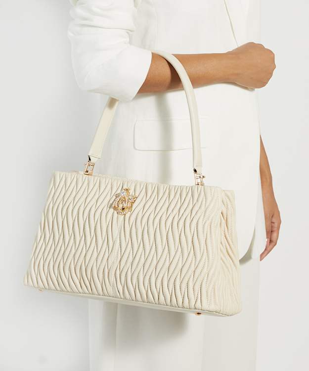 Dune London Darla - Ecru Leather Quilted Dune Bug Embellished Shoulder Bag