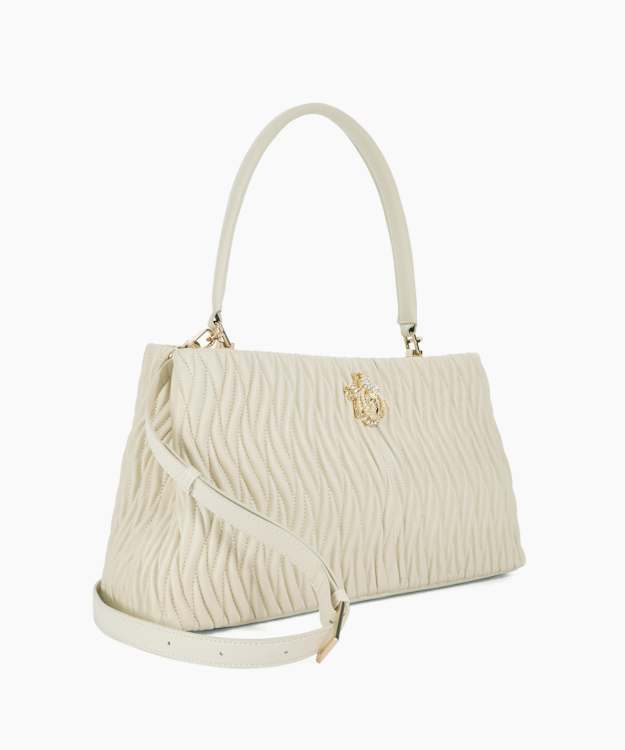 Dune London Darla - Ecru Leather Quilted Dune Bug Embellished Shoulder Bag