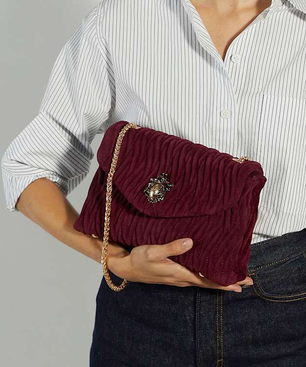 Dune London Darling - Burgundy Quilted Suede Cross Body Bag