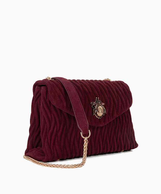 Dune London Darling - Burgundy Quilted Suede Cross Body Bag