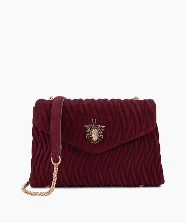 dune london Darling - Burgundy Quilted Suede Cross Body Bag