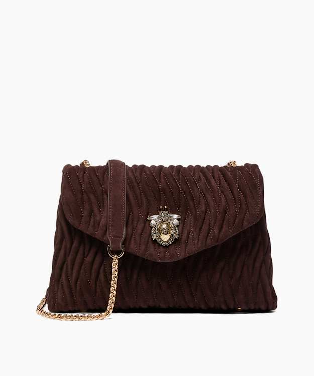 dune london Darling - Dark Brown Quilted Leather Cross Body Bag