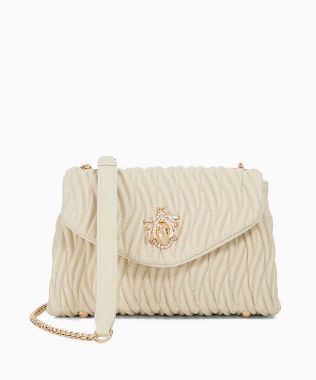 dune london Darling - Ecru Quilted Leather Cross Body Bag