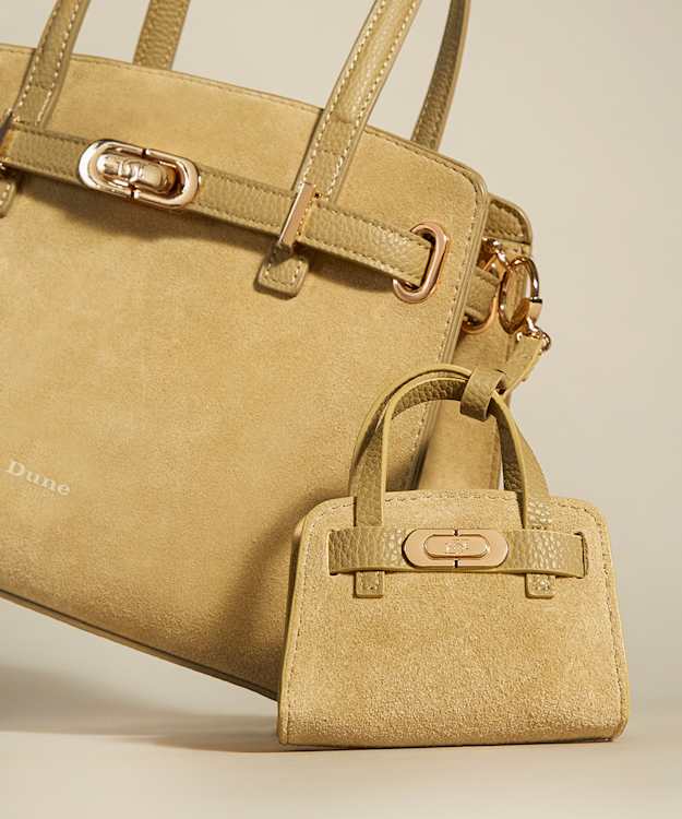 Dune London Define XS Bag Charm - Khaki Mini Suede Bag Charm