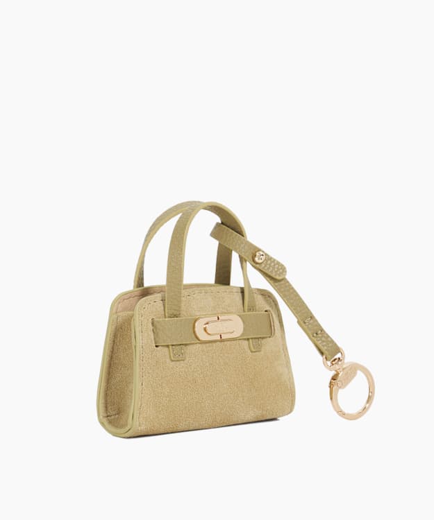 Dune London Define XS Bag Charm - Khaki Mini Suede Bag Charm