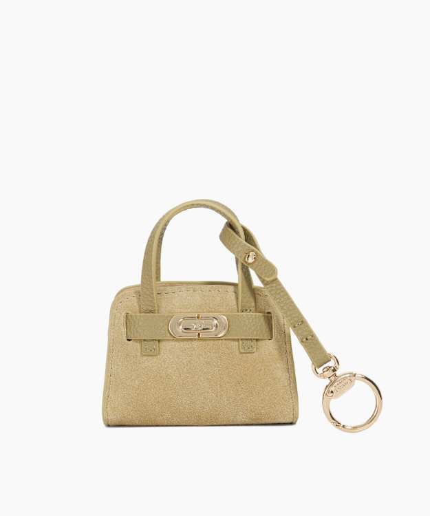 dune london Define XS Bag Charm - Khaki Mini Suede Bag Charm