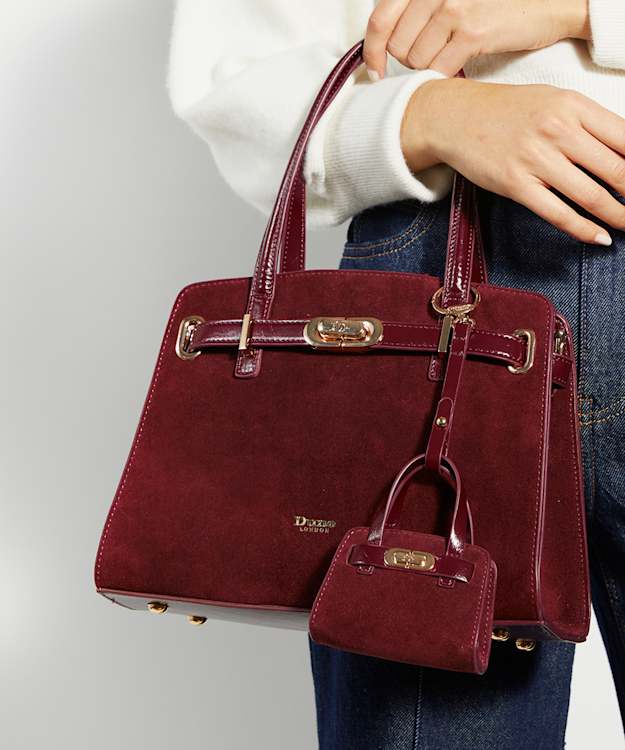 Dune London Define Xs - Burgundy Mini Suede Bag Charm