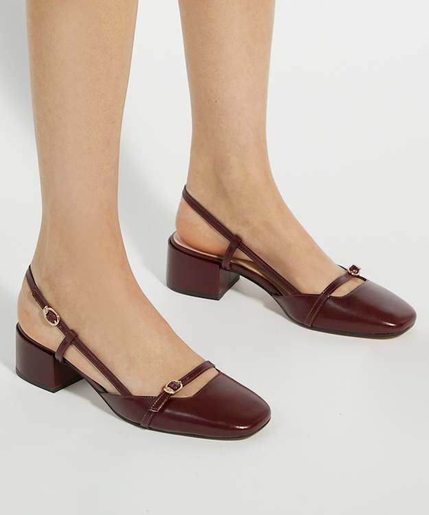 Dune London Definition - Burgundy Block Heel Leather Sling-Back Open Courts