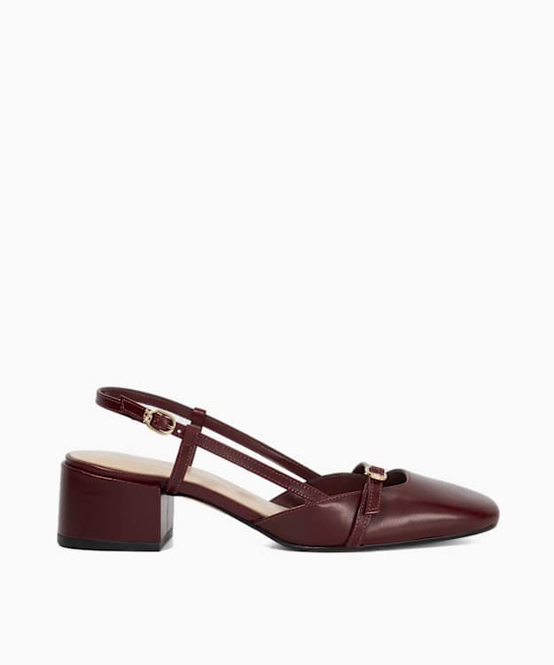 dune london Definition - Burgundy Block Heel Leather Sling-Back Open Courts