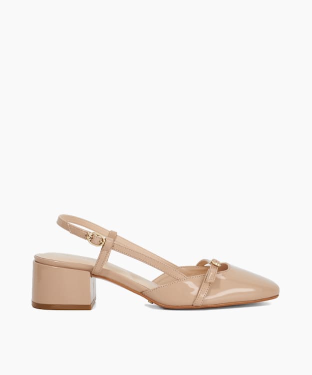 dune london Definition - Camel Block Heel Leather Sling-Back Open Courts