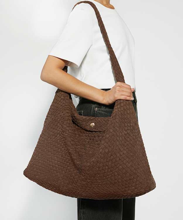Dune London Deliberate Xl - Dark Brown Extra Large Woven Shoulder Bag