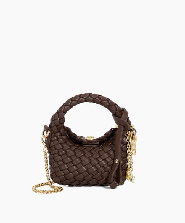 dune london Deliberate XS Bag Charm - Dark Brown Extra Small Woven Bag Charm