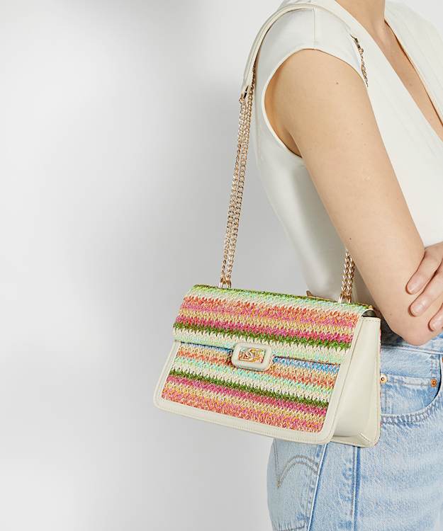 Dune London Dellsia - Multi Rainbow Raffia Logo Shoulder Bag