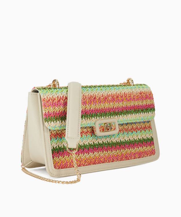 Dune London Dellsia - Multi Rainbow Raffia Logo Shoulder Bag