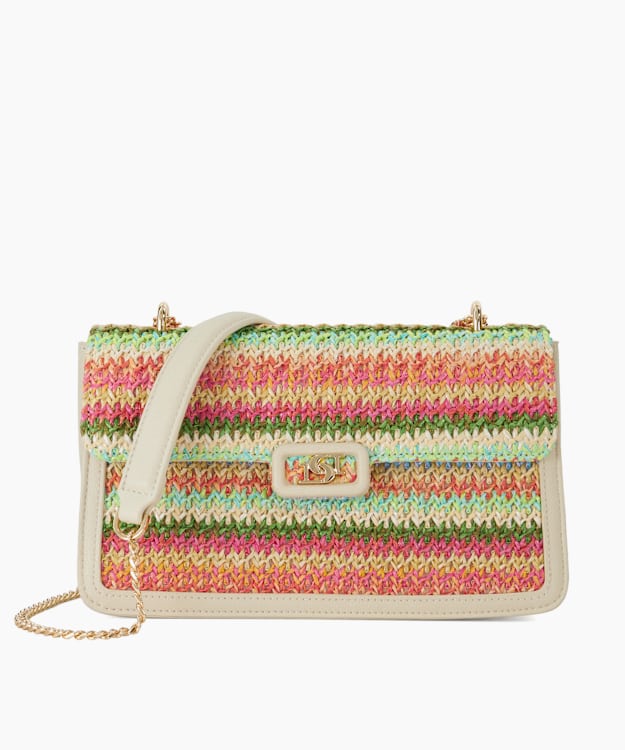 dune london Dellsia - Multi Rainbow Raffia Logo Shoulder Bag