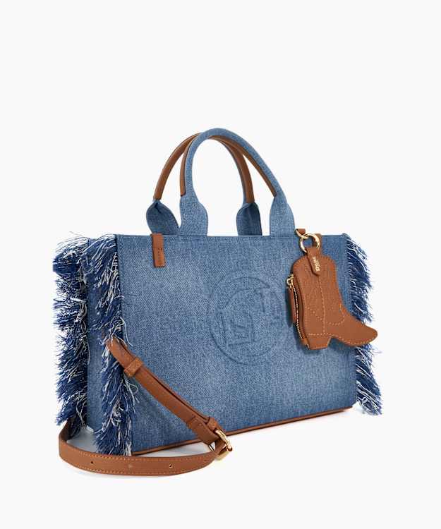 Dune London Desert - Blue Fringed Denim Tote With Charm