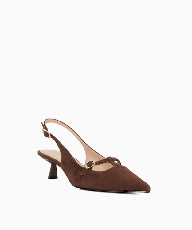 Dune London Deserving - Brown Pointed Toe Slingback Kitten Heels