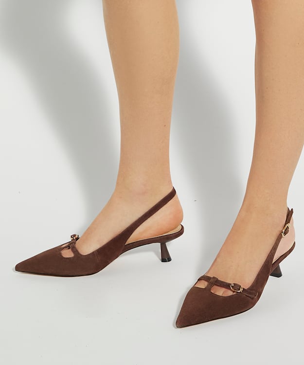 Dune London Deserving - Brown Pointed Toe Slingback Kitten Heels