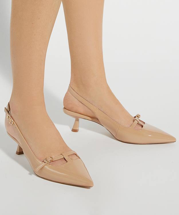 Dune London Deserving - Caramel Pointed Toe Slingback Kitten Heels