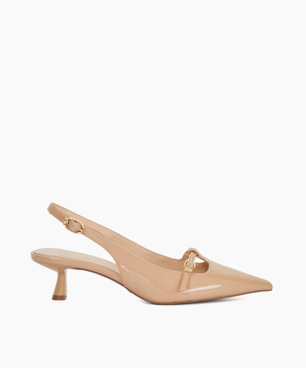 dune london Deserving - Caramel Pointed Toe Slingback Kitten Heels