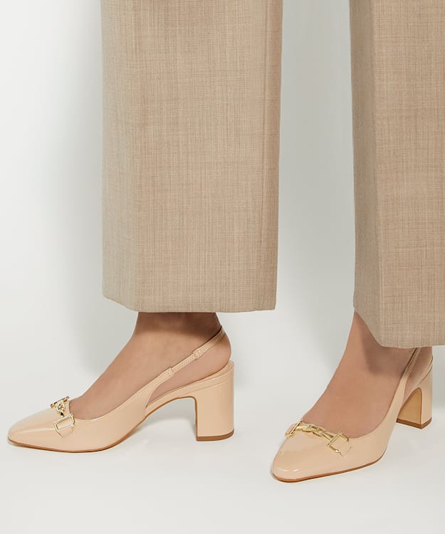Dune London Detailed - Blush Wide Fit Snaffle-Trim Heeled Slingback Courts