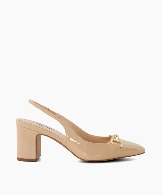 dune london Detailed - Blush Wide Fit Snaffle-Trim Heeled Slingback Courts