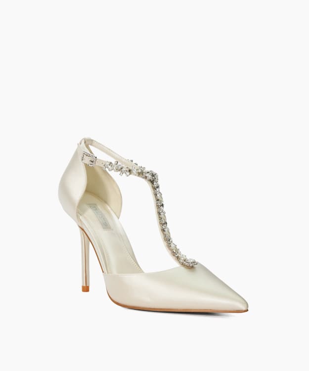 Dune London Devotional - Ivory Diamante Embellished T-Bar Wedding Shoes