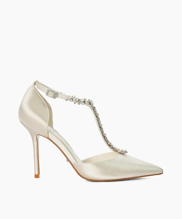 dune london Devotional - Ivory Diamante Embellished T-Bar Wedding Shoes