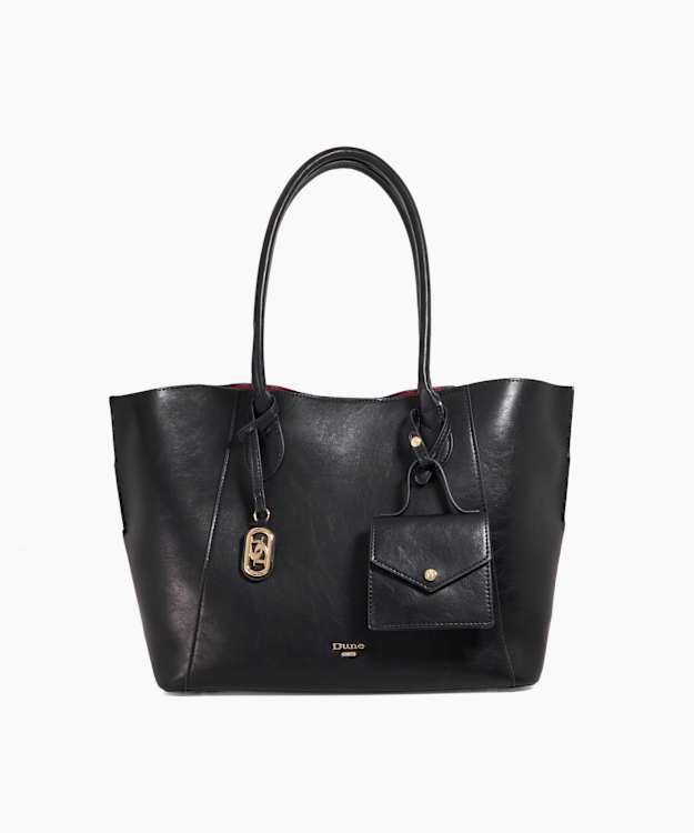 dune london Dexterity - Black Long Handle Tote with Mini Bag Charm