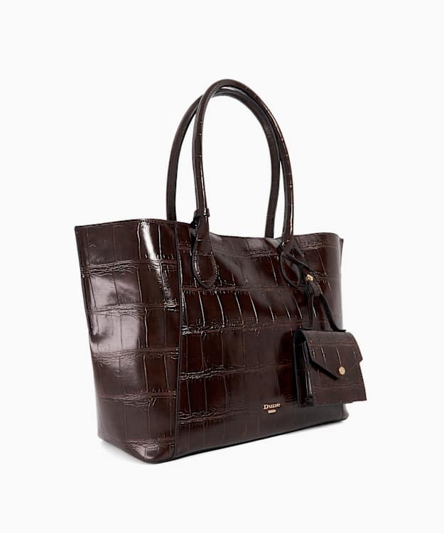 Dune London Dexterity - Chocolate Chocolate Croc-Effect Tote Bag