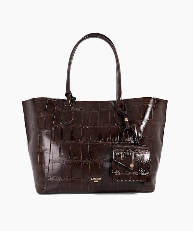 dune london Dexterity - Chocolate Chocolate Croc-Effect Tote Bag
