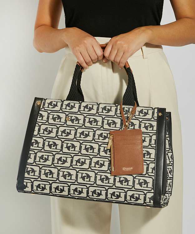 Dune London Dialect - Black White Monogram Tote With Detachable Purse