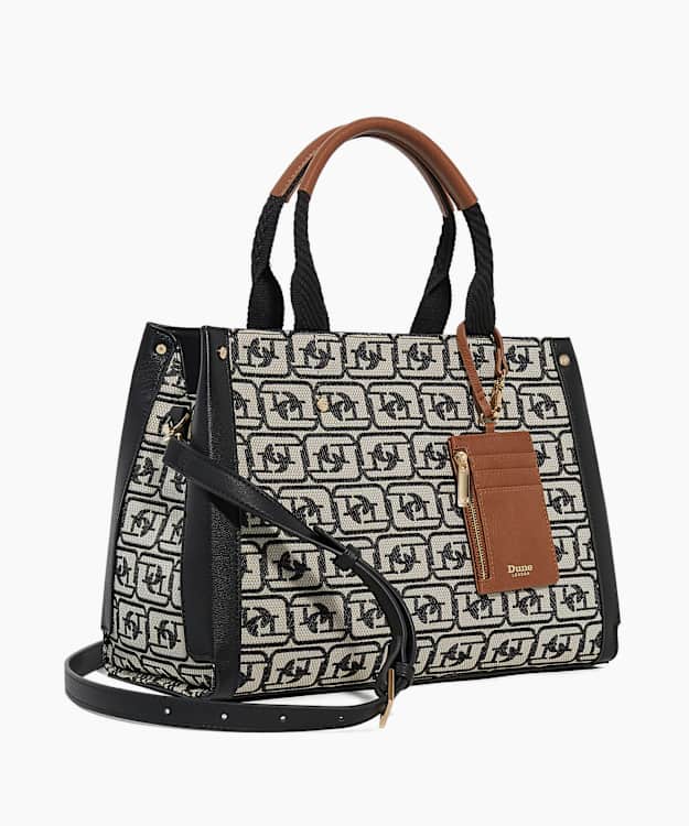 Dune London Dialect - Black White Monogram Tote With Detachable Purse
