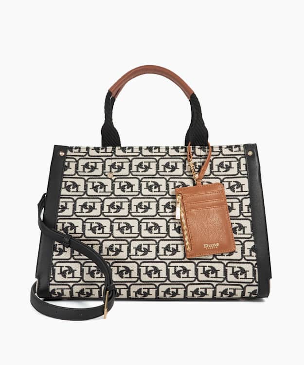 dune london Dialect - Black White Monogram Tote With Detachable Purse