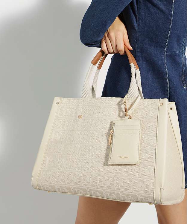Dune London Dialect - Cream Monogram Tote With Detachable Purse