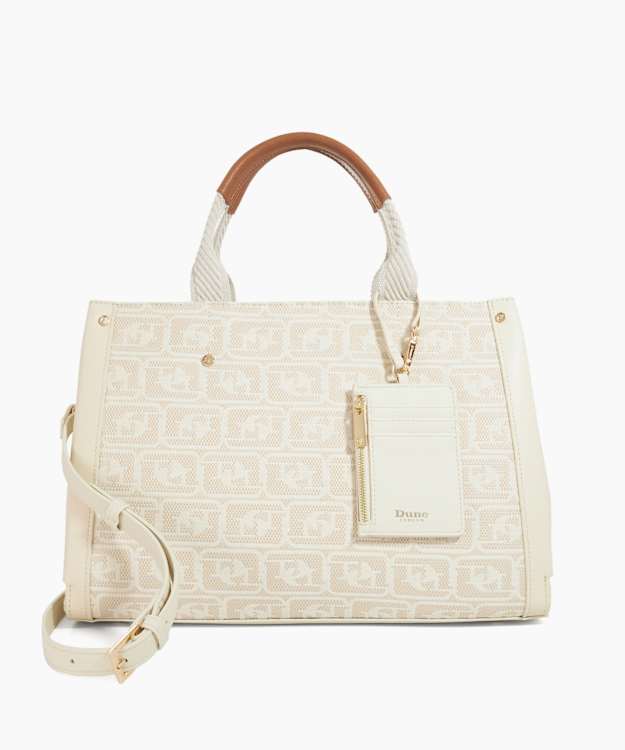 dune london Dialect - Cream Monogram Tote With Detachable Purse