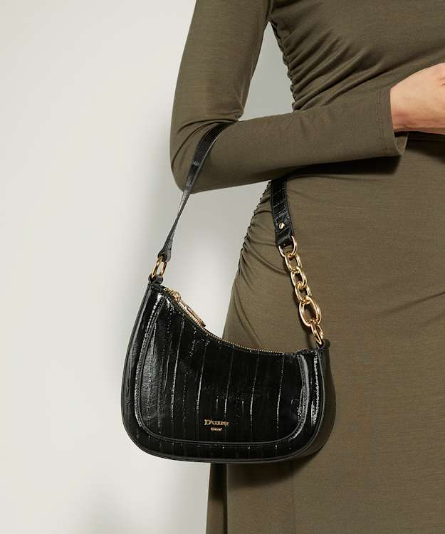 Dune London Direction - Black Asymmetric Chain Detail Shoulder Bag