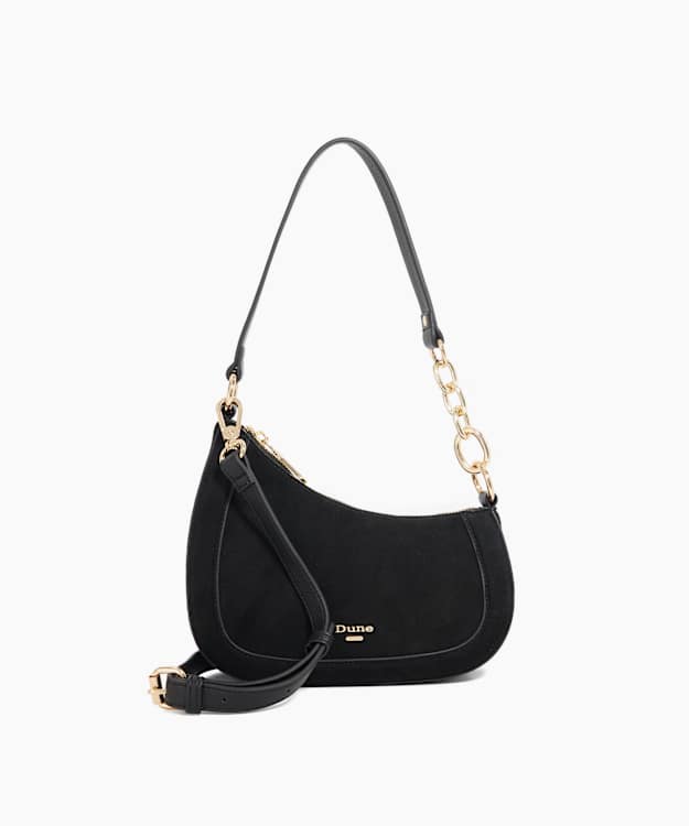 dune london Direction - Black Asymmetric Chain Detail Shoulder Bag