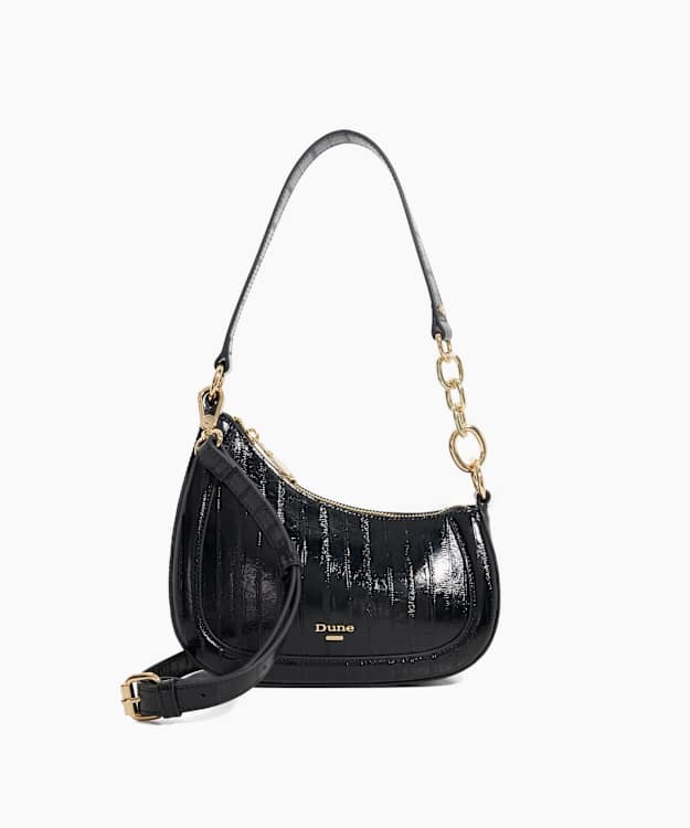 dune london Direction - Black Asymmetric Chain Detail Shoulder Bag
