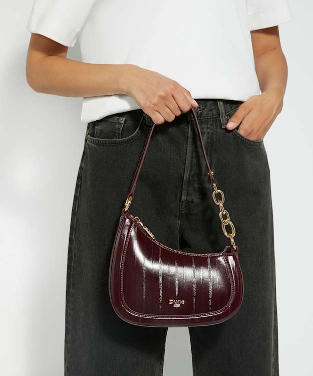 Dune London Direction - Burgundy Asymmetric Chain Detail Shoulder Bag