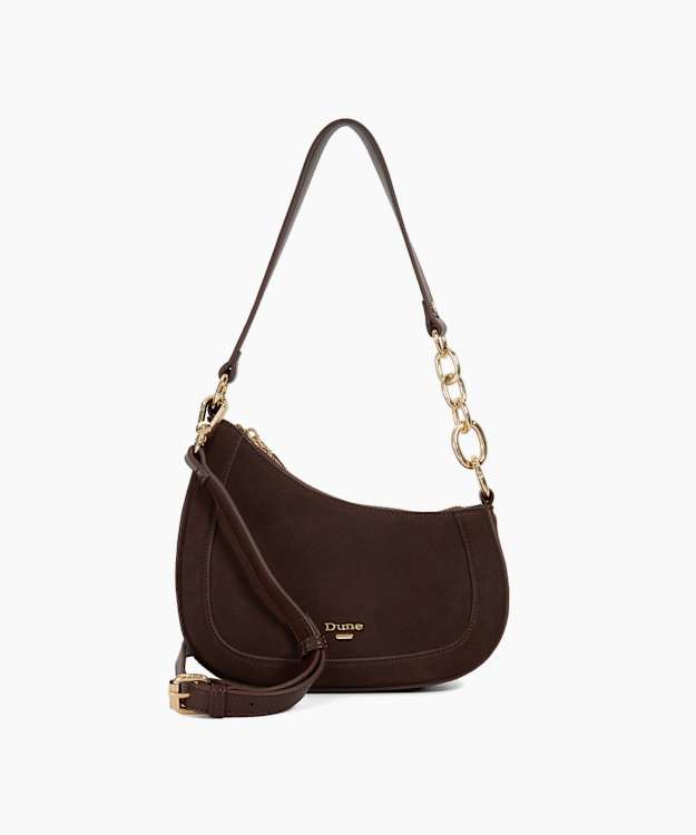 dune london Direction - Dark Brown Asymmetric Chain Detail Shoulder Bag