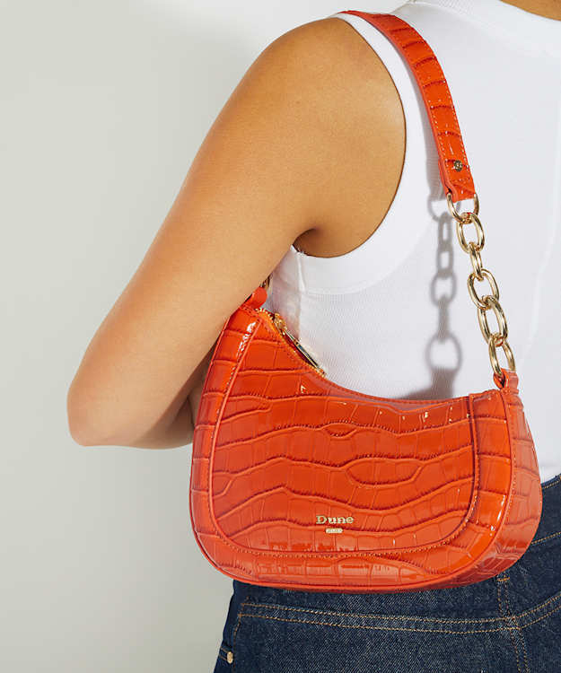 Dune London Direction - Orange Asymmetric Chain Detail Shoulder Bag