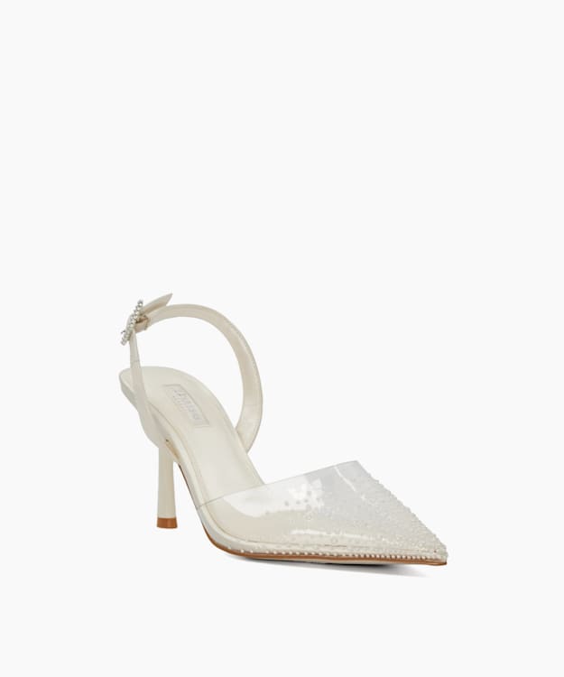 Dune London Divinely - Ivory Sea Pearl Embellished Vinyl Wedding Slingbacks