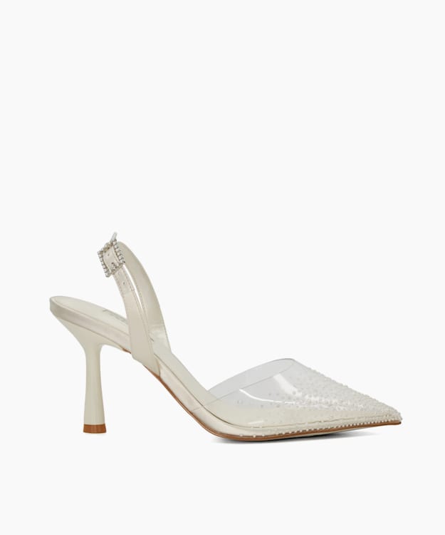 dune london Divinely - Ivory Sea pearl Embellished Vinyl Wedding Slingbacks